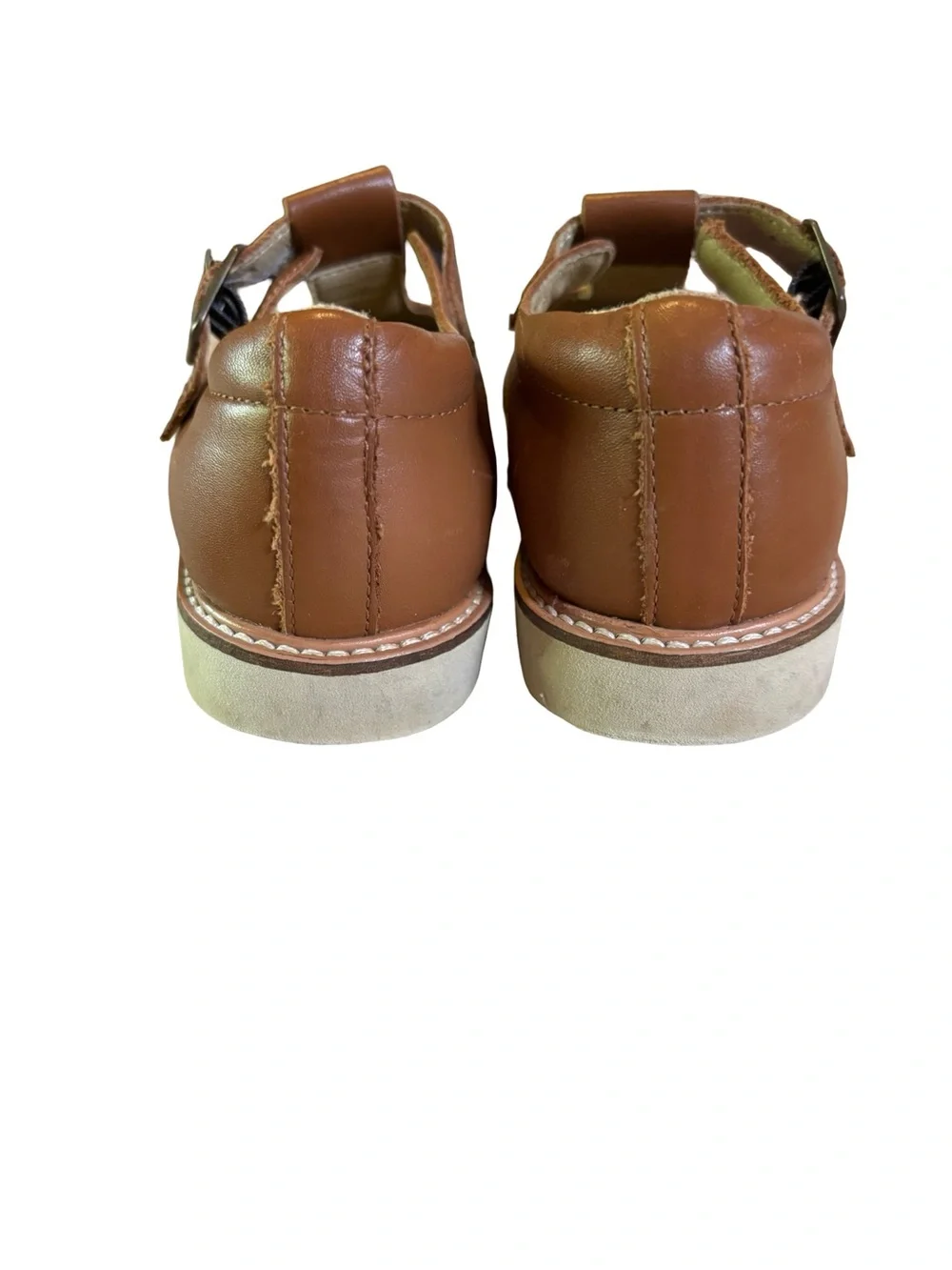 Girls' cognac brown Leather Mary Jane Dress Shoes with Buckle size 11